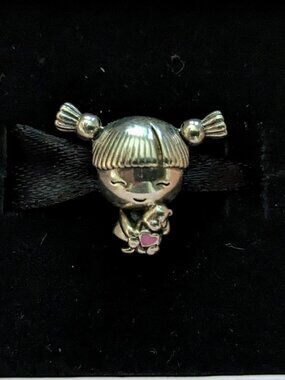 Stunning Pandora Sterling Silver Little Girl Teddy Bear Charm Pink Heart Moments